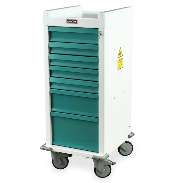 Harloff Aluminum Narrow MRI Compatible Medical Cart, Seven Drawers, Key Lock MRN7K - main